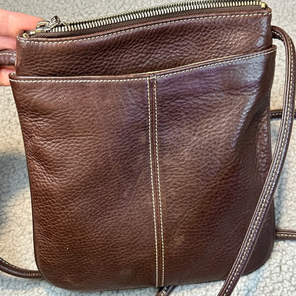 Tignanello Brown Pebbled Leather Crossbody Bag Small Messenger Purse - Picture 5 of 12